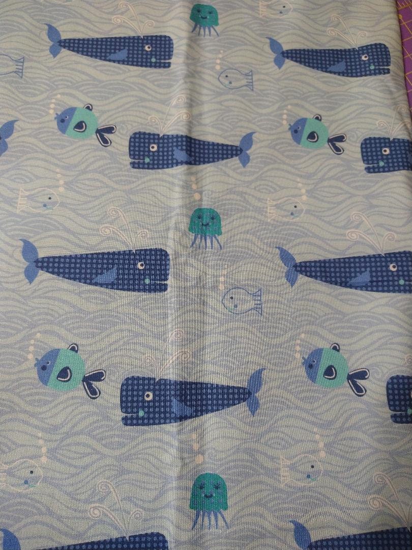 FABRIC CUT, 21 X 44, Sea The Sea, Whale Toss, Blue, Ocean, Fabric by