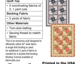 Park Place Quilt Pattern - Fabric Cafe single 3 yard quilt pattern