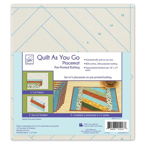 Quilt As You Go Sew By Number Placemat Jakarta Pattern Printed on Baking, DIY Placemats, June Tailor