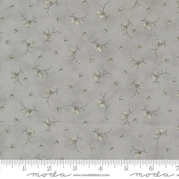 Collections Cause Etchings Slate Gray Twig and Butterfly Fabric by the HALF Yard, Moda, 44338-14