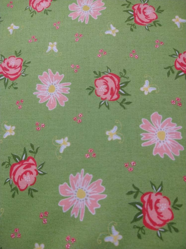 Harpers Garden, Bright Green and Pink, Butterfly and Flower Fabric by the HALF Yard, Moda Fabrics image 1