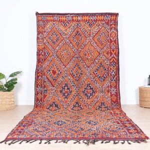 Vintage Boujaad Rug, Red Moroccan Rug, 5x12 FT