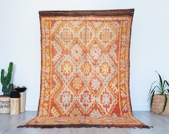 Vintage Orange Moroccan Rug, Authentic Boujaad Rug, 5.7 FT x 8.7 FT