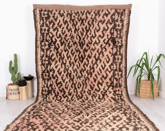 tapis marocain vintage, tapis Boujaad brun, tapis Talsinte, 6,5 pi x 13,7 pi