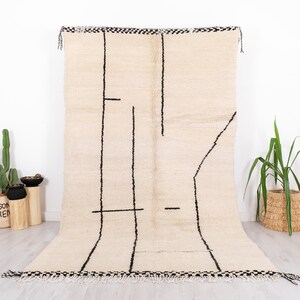 Soft Beni Ourain Wool Rug, Authentic Moroccan Rug, Berber Area Rug, 6x10 FT