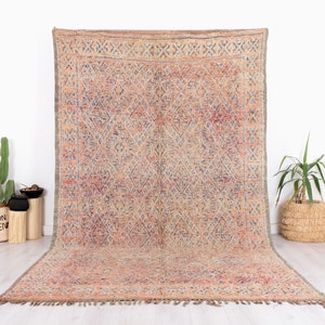 Vintage Pink Beni Mguild Rug, Authentic Moroccan Rug, 6.4 FT x 10.9 FT