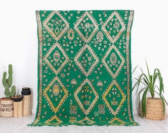 Vintage Green Moroccan Rug, Authentic Boujaad Rug, 6x8 FT