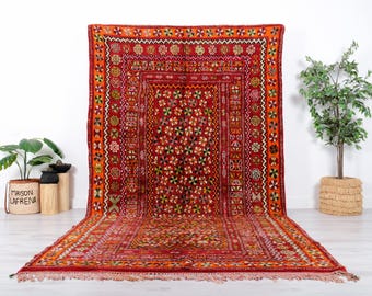 Vintage Red Moroccan Rug, Authentic Boujaad Rug, 7x12 FT