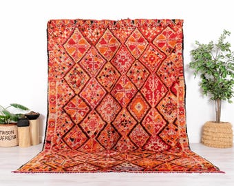 Vintage Moroccan Rug, Authentic Red Boujaad Rug 7x9 Ft - Etsy