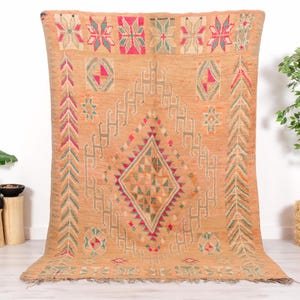 Vintage Moroccan Rug, Pink Boujaad Rug, 6x9 FT