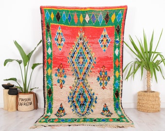 Vintage Green Moroccan Rug, Authentic Boujaad Rug, 5x9 FT