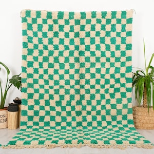 Checkered Moroccan Rug, Green Berber Checker Rug 6x9 FT