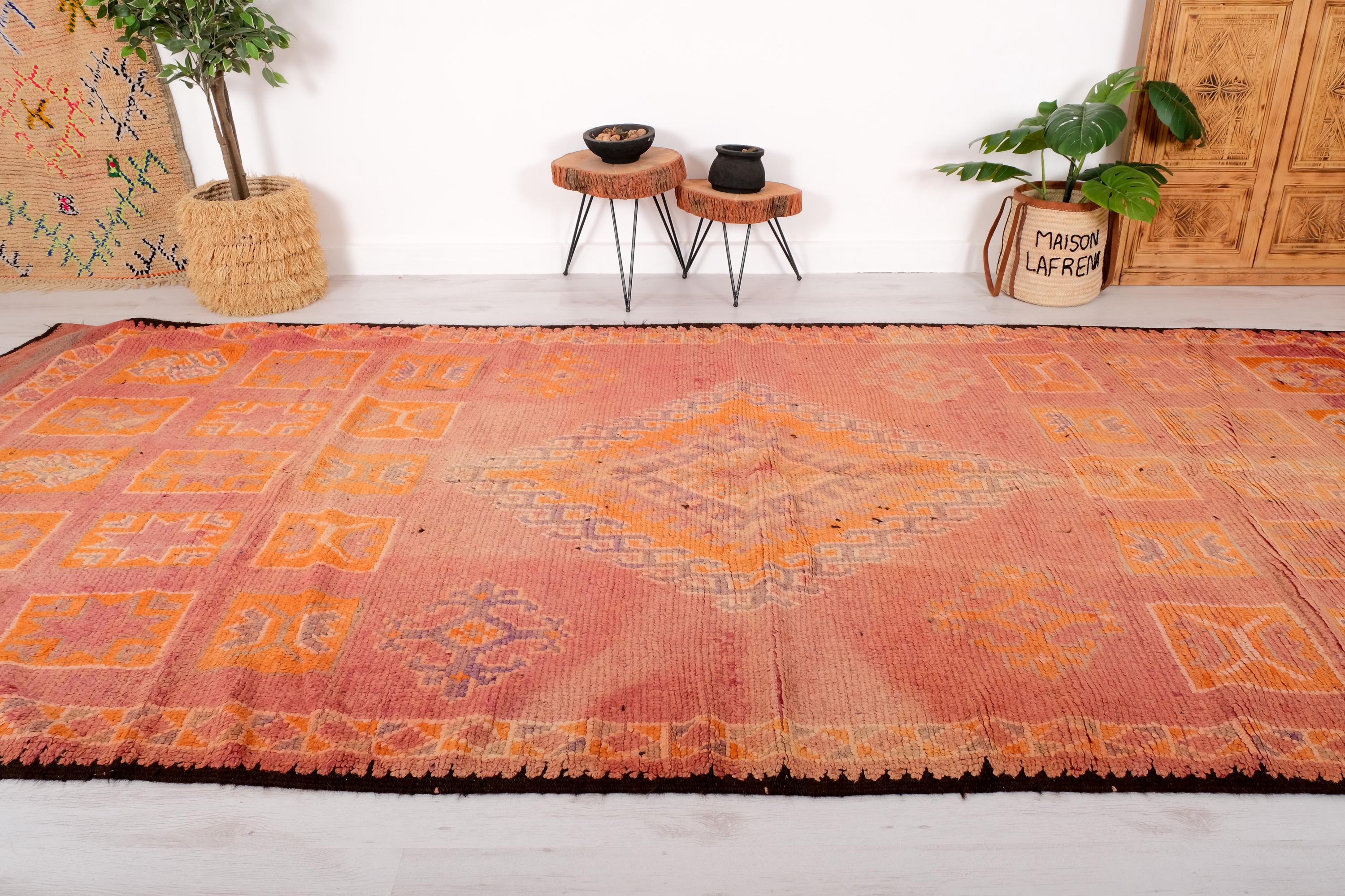 ヴィンテージ モロッコ ラグ、レッド ブジャード ラグ、6 x 14