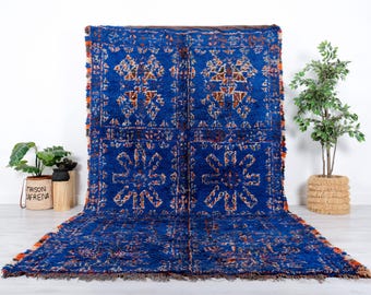 ヴィンテージ モロッコ ラグ、ブルー ブージャード ラグ 7 x 12