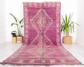 モロッコ　ラグ　ヴィンテージ　パープル ヴィンテージ モロッコ ラグ、パープル ブジャード ラグ 7 x 13