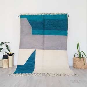 Blue Beni Ourain Rug, Berber Moroccan Rug, 5.5 FT x 7.8 FT
