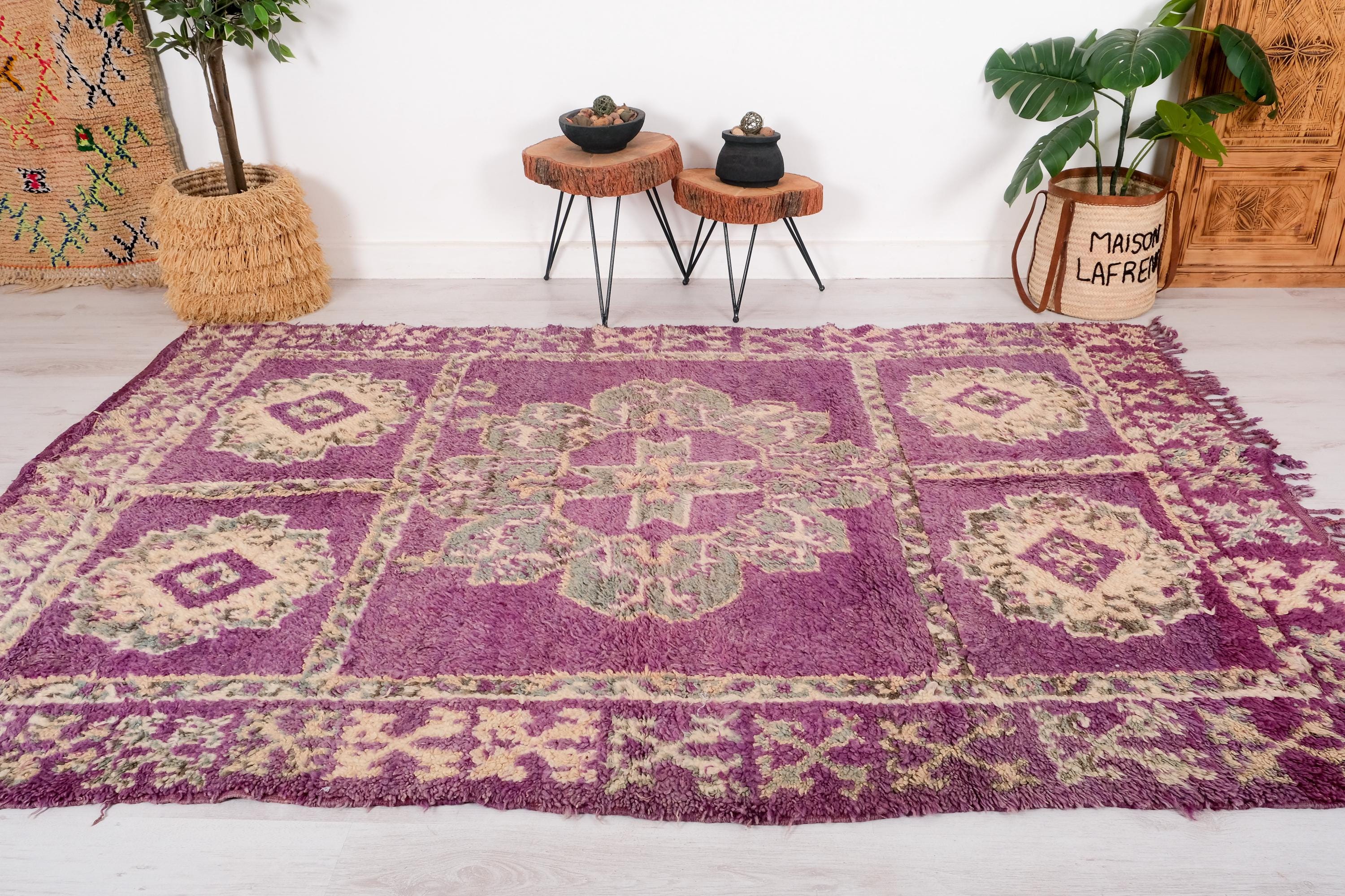 ヴィンテージ モロッコ ラグ、パープル ブジャード ラグ、6 x 9