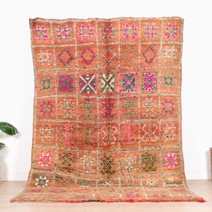 Tapete marroquino vintage, tapete Boujaad vermelho autêntico, 6x9 pés