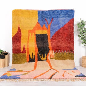 Moroccan Boujaad Rug, Red Moroccan Rug, 7x10 FT
