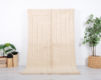 Authentic Moroccan Rug, White Beni Ourain Rug, 5x8 FT