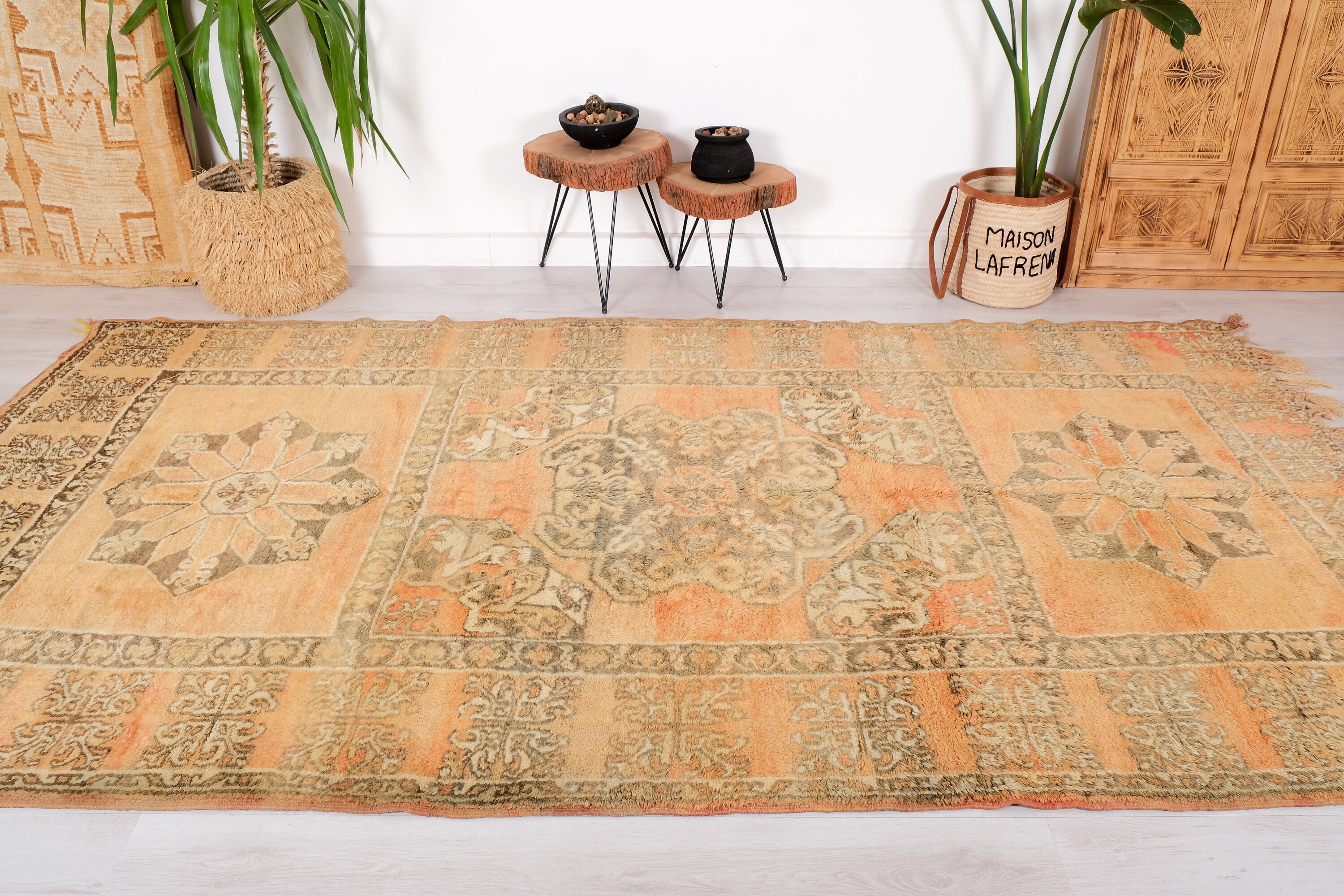 ヴィンテージモロッコラグ、本物のブージャードラグ、6 x 11