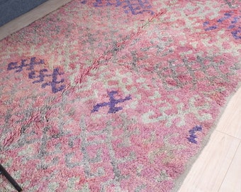 ヴィンテージパープルタルシントラグ、本物のモロッコラグ、7 x 14