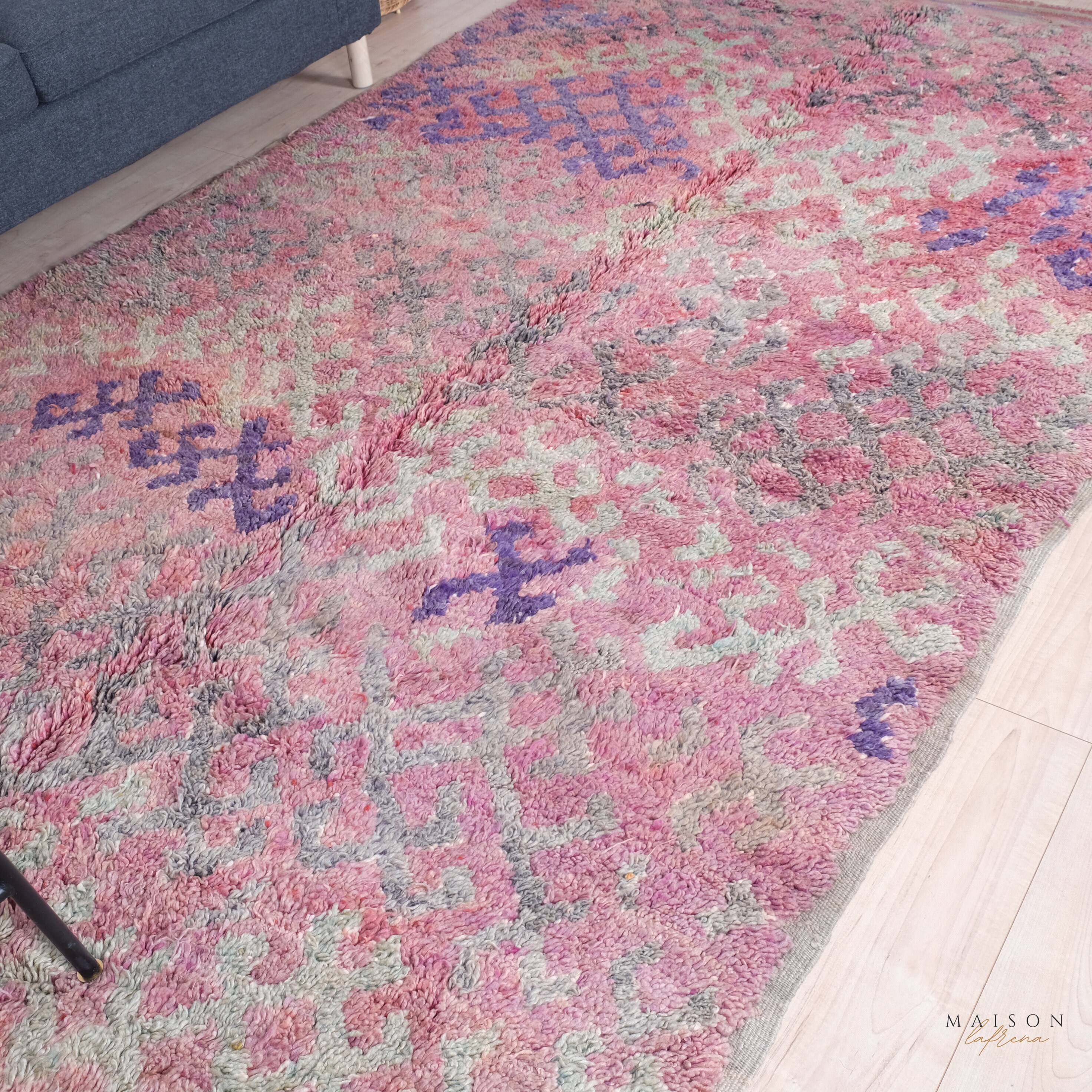 ヴィンテージパープルタルシントラグ、本物のモロッコラグ、7 x 14