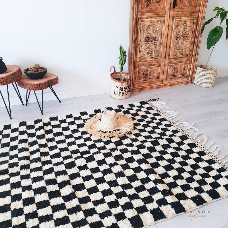 Checkered Moroccan Rug, Black Checker Rug 4x8 FT - Etsy