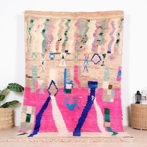 Authentic Vintage Pink Boujad Rug, 5x8 FT