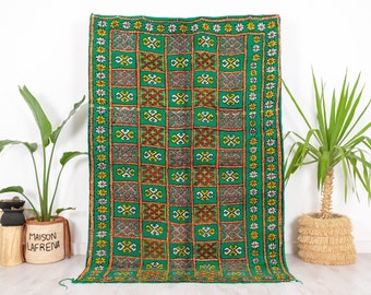 Vintage Green Moroccan Rug, Authentic Boujaad Rug, 5x8 FT