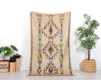 ヴィンテージ アジラル ラグ、本物のモロッコ製ラグ、4 x 7 フィート