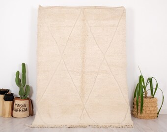 White Moroccan Rug, Authentic Beni Ourain Rug, 5x8 ft