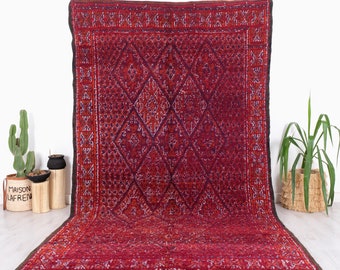 Tapis Beni Mguild rouge vintage, authentique tapis marocain, 183 x 335 cm