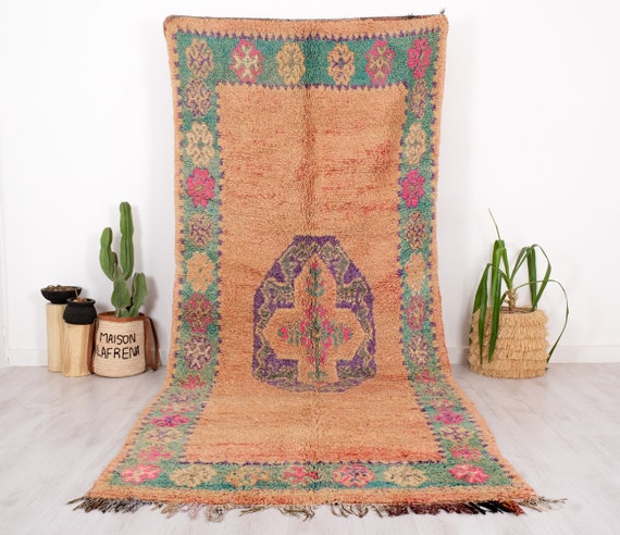 【ぶっ飛びSALE】モロッコラグ ヴィンテージ ブジャドラグ 超希少 モロッコラグ「BOUJADブジャド」ヴィンテージBJR002ピンク/Hibou