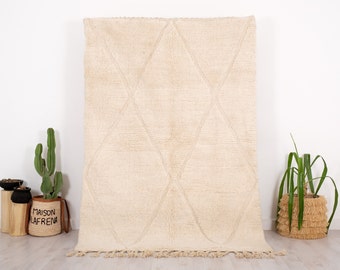 White Moroccan Rug, Soft Beni Ourain Rug, 5x8 ft