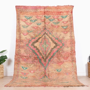 Vintage Moroccan Rug, Authentic Pink Boujaad Rug, 6x9 FT