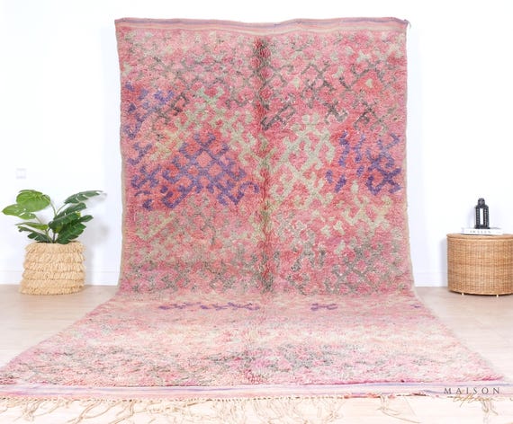 モロッコ　ラグ　ヴィンテージ　パープル ヴィンテージ モロッコ ラグ、パープル ブジャード ラグ 7 x 13