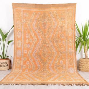 Vintage Moroccan Rug, Peach Boujaad Rug, 6x10 FT