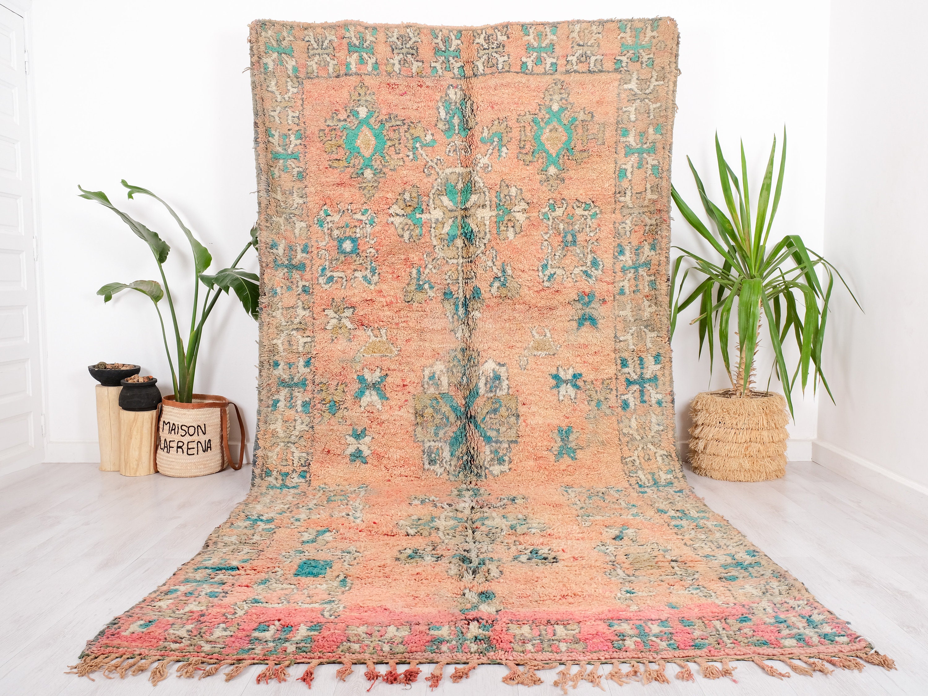 ヴィンテージモロッコラグ、本物のブージャードラグ、6 x 12