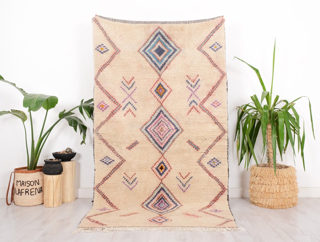 ヴィンテージ アジラル ラグ、本物のモロッコ製ラグ、4 x 7 フィート