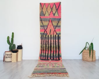 Vintage Pink Runner Rug, Moroccan Berber Hallway Runner Rug, 2x10 ft