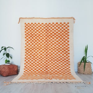 Moroccan Checkered Rug, Custom Yellow Checker Beni Ourain Rug, Berber carpet, Genuine Wool Rug, Handmade Beni ourain Area rug