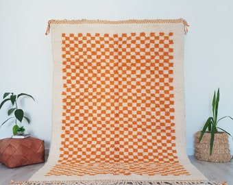 Moroccan Checkered Rug, Custom Yellow Checker Beni Ourain Rug, Berber carpet, Genuine Wool Rug, Handmade Beni ourain Area rug