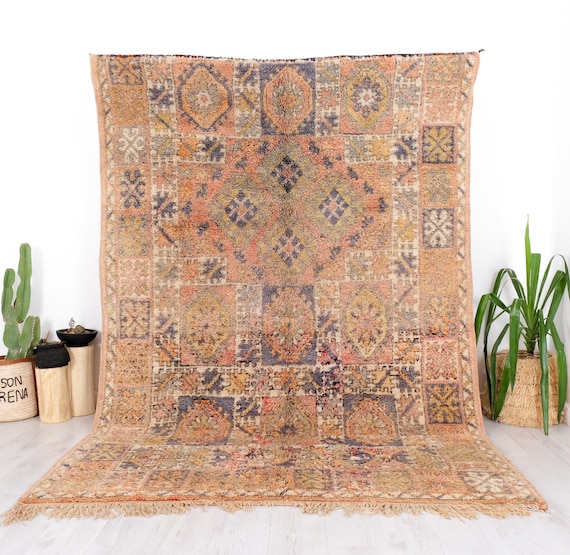 ヴィンテージモロッコラグ、素晴らしいブージャードラグ、7 x 10