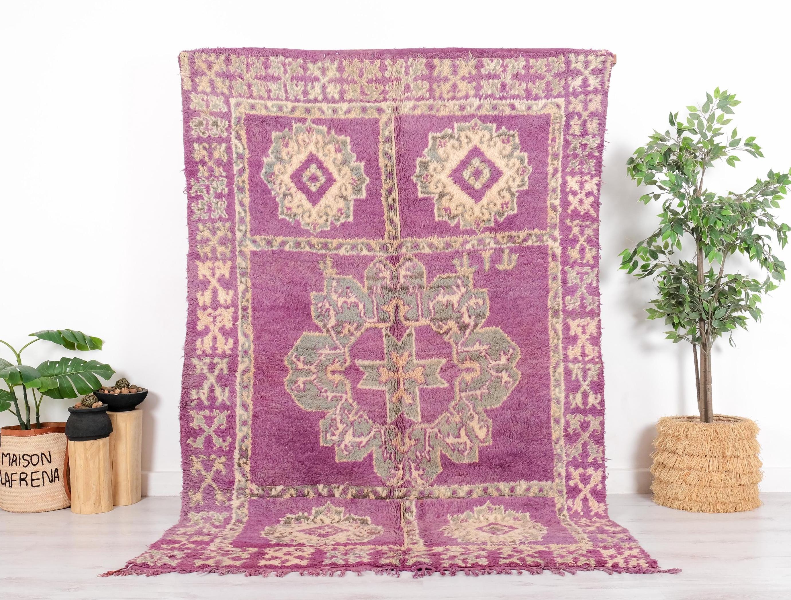 ヴィンテージ モロッコ ラグ、パープル ブジャード ラグ、6 x 9