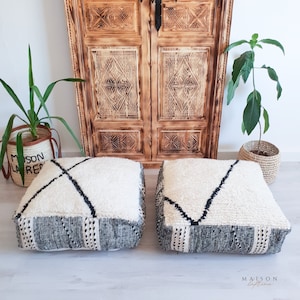 Moroccan Kilim Pouf Cover, Beni Ourain Floor Pillow, Floor Cushion Cover