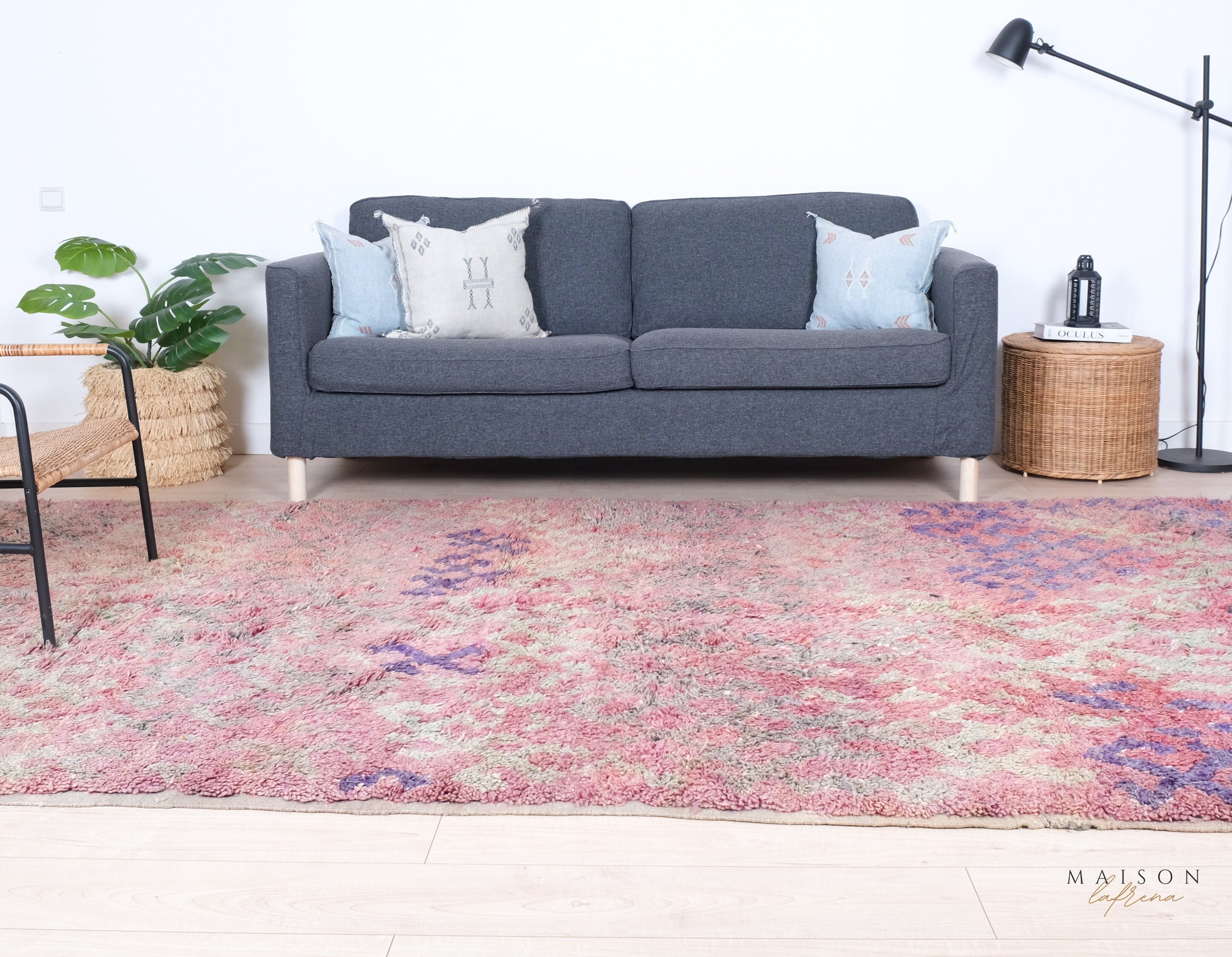 モロッコ　ラグ　ヴィンテージ　パープル ヴィンテージ モロッコ ラグ、パープル ブジャード ラグ 7 x 13