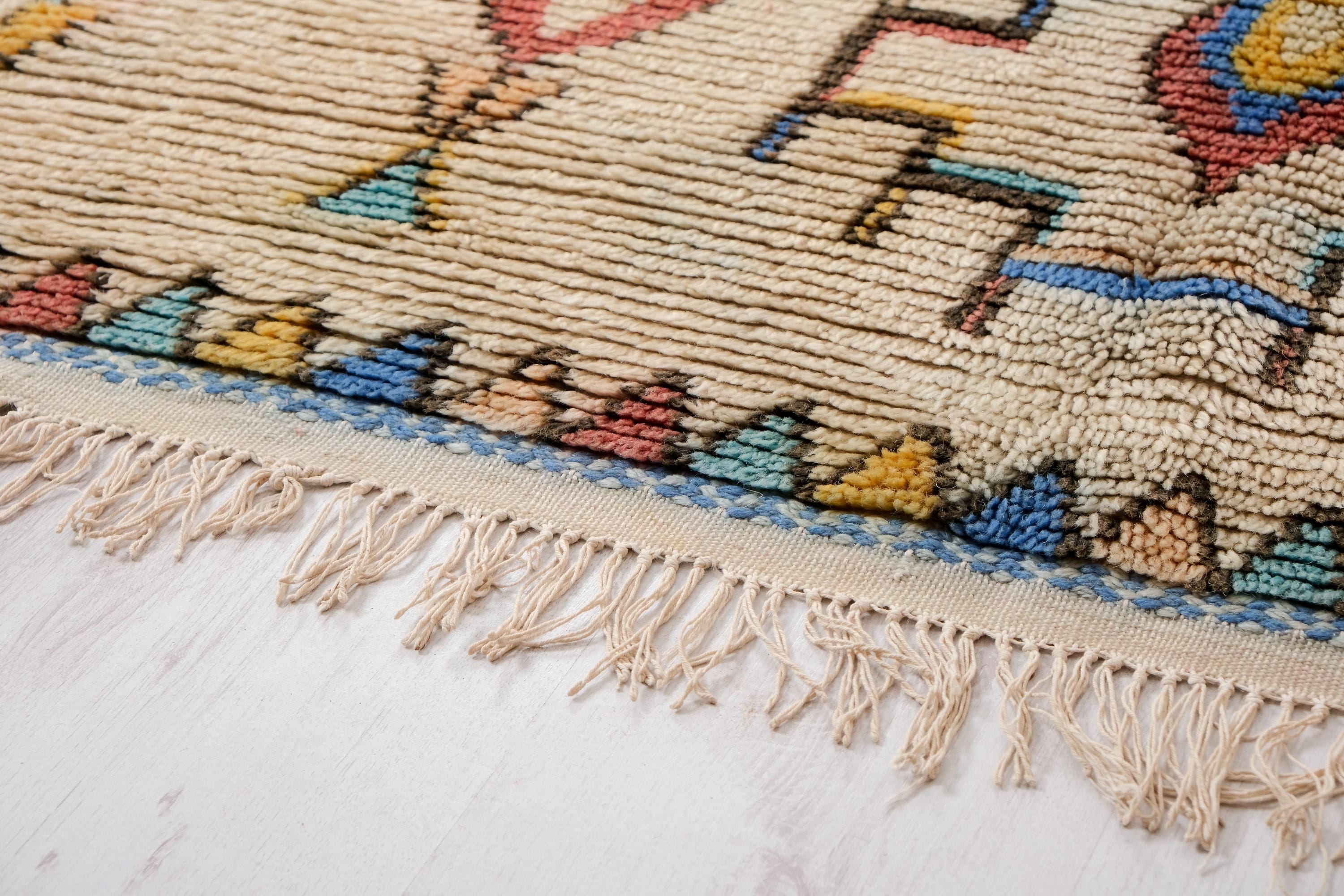 ヴィンテージ アジラル ラグ、本物のモロッコ製ラグ、4 x 7 フィート