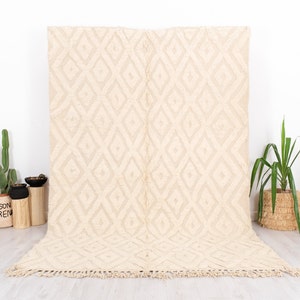 Soft Beni Ourain Rug, White Moroccan Rug, 6x10 FT