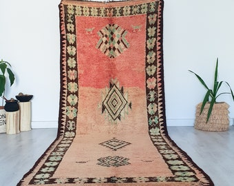 Vintage Pink Boujaad Rug, Authentic Moroccan Rug, 4.5 FT x 11.6 FT
